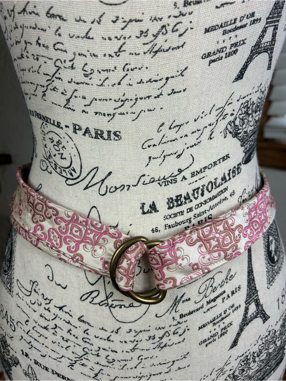 VTG J. Crew Pink Intricate Damask Printed Silk Double O Tie Belt Size M/L
